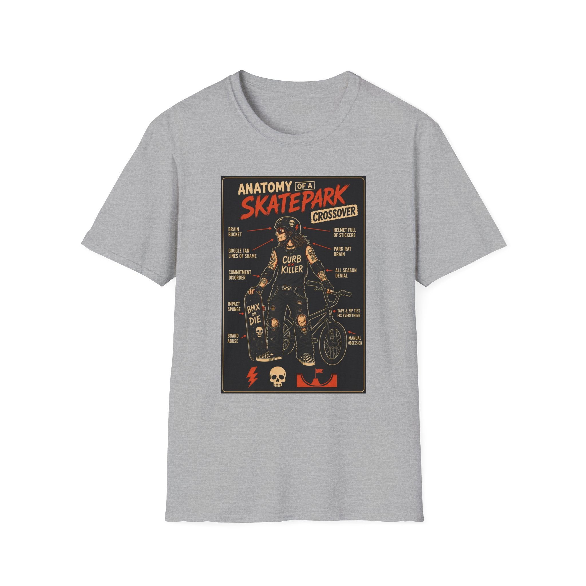 Anatomy of a Skatepark Crossover T-Shirt