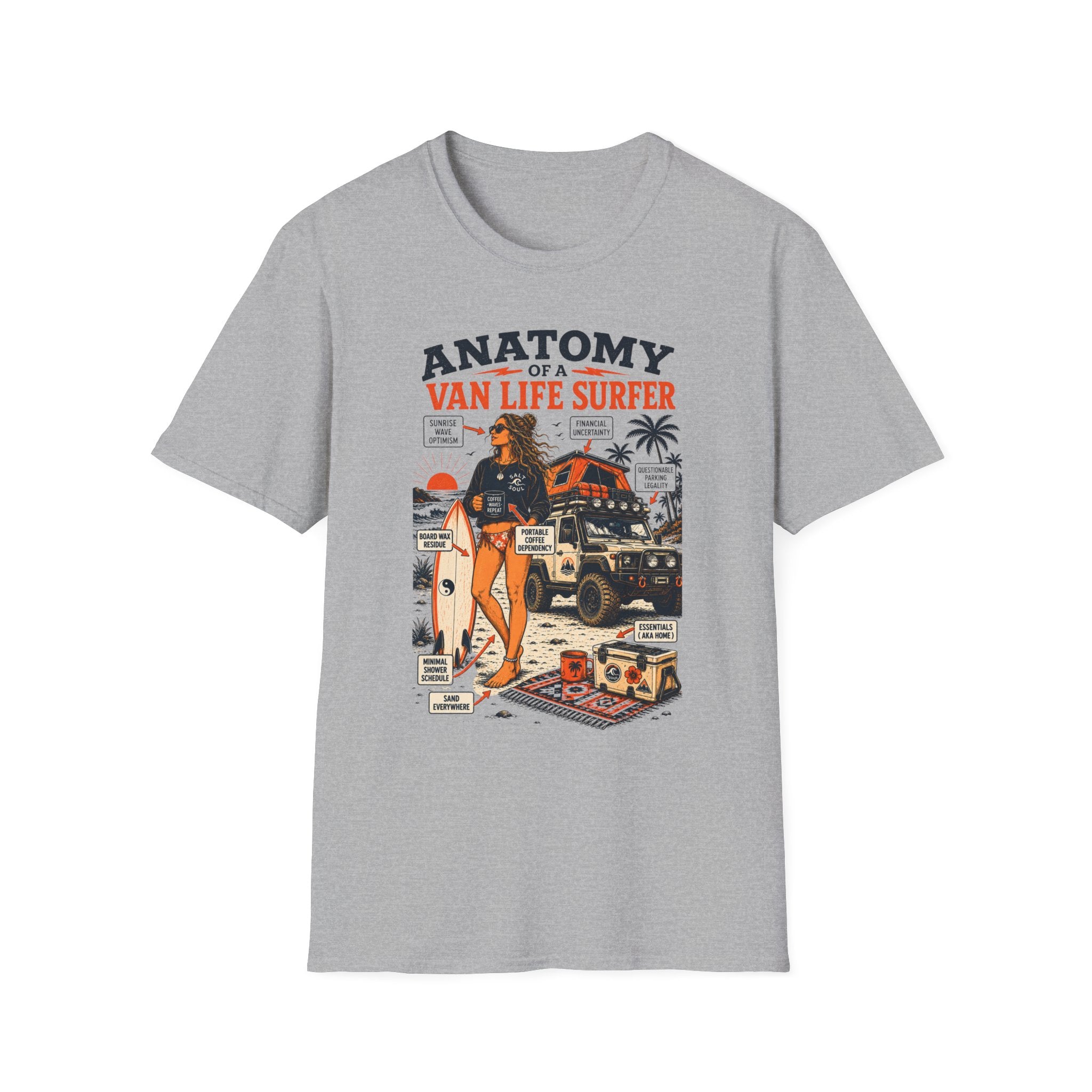 Anatomy of a Female Van Life Surfer T-Shirt