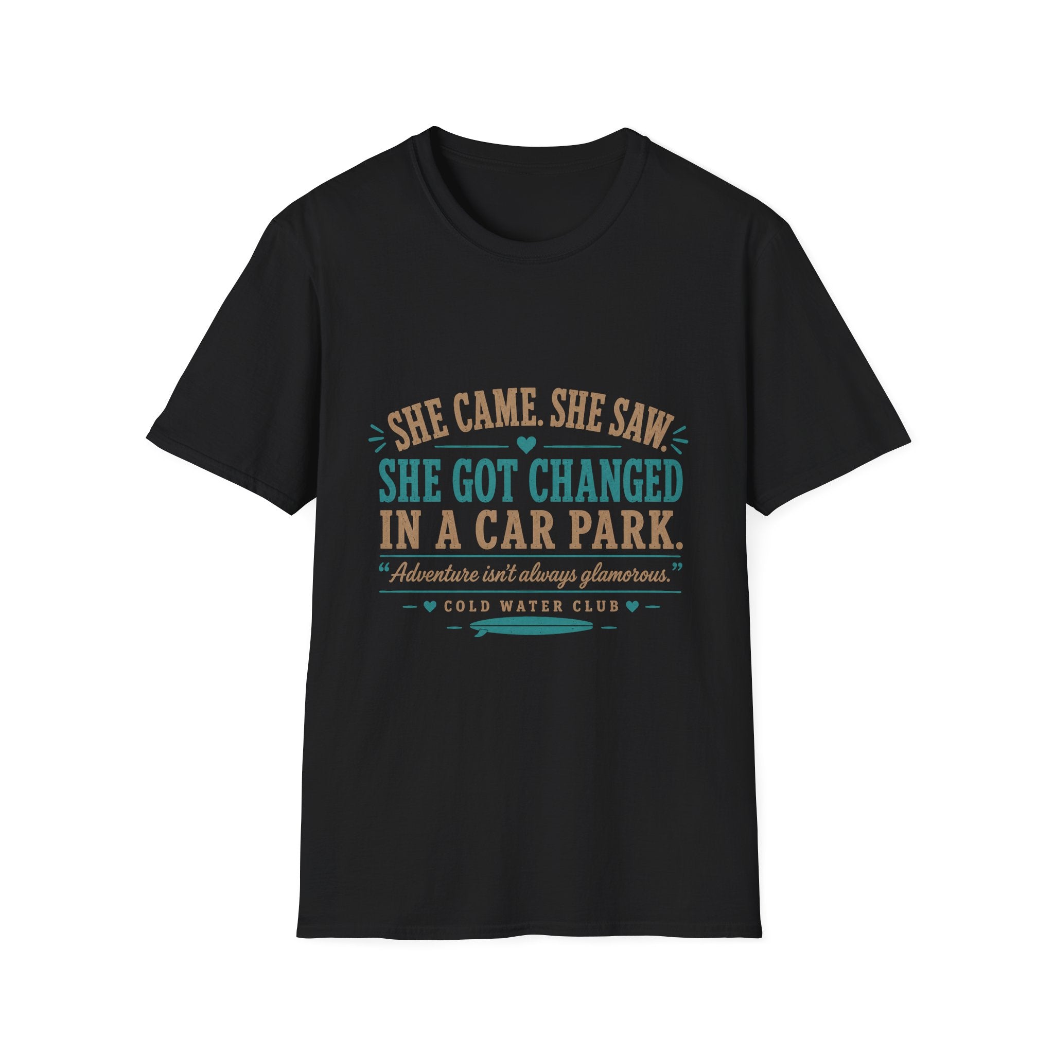 She came, she saw, she got changed in a car park, cold water surf T-Shirt