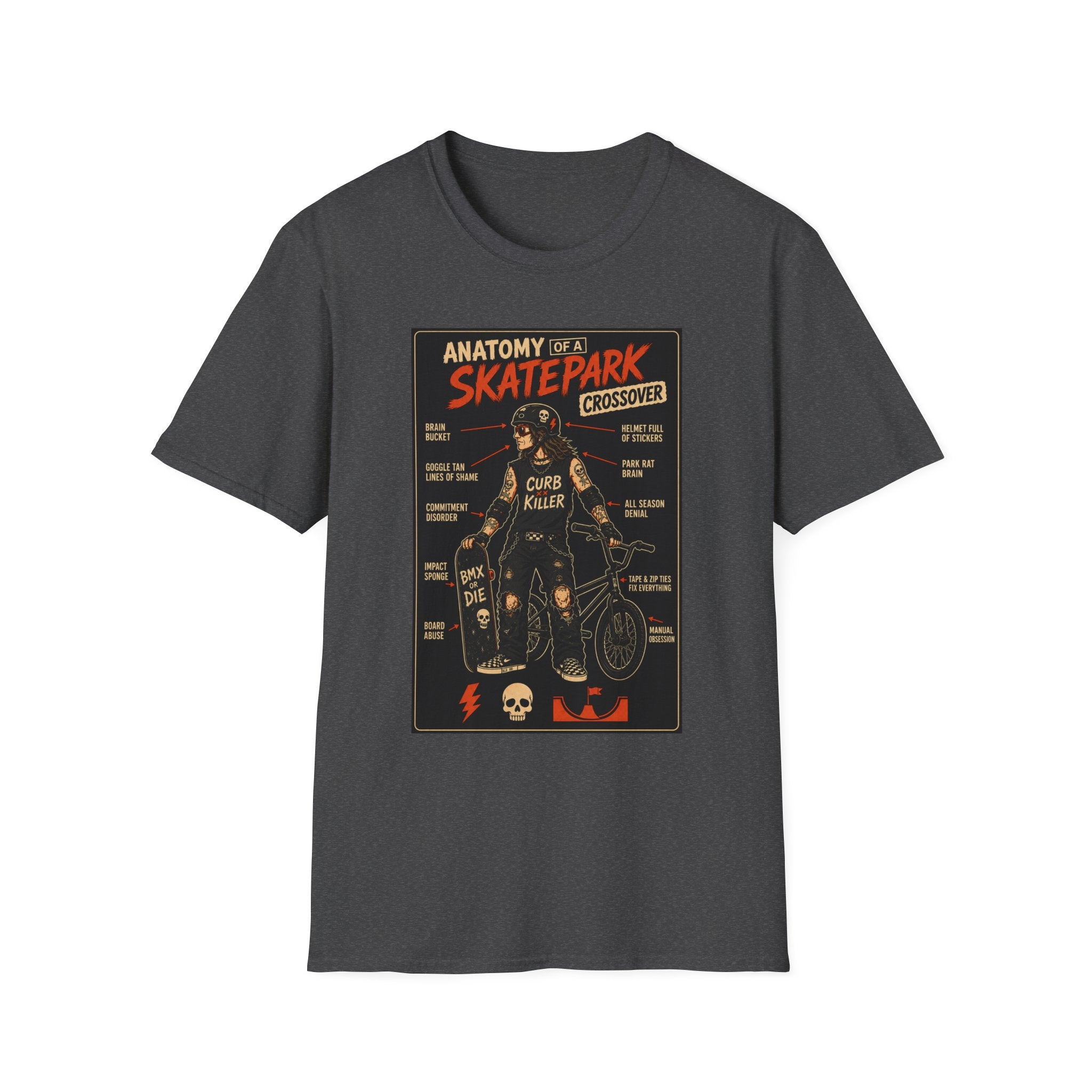Anatomy of a Skatepark Crossover T-Shirt