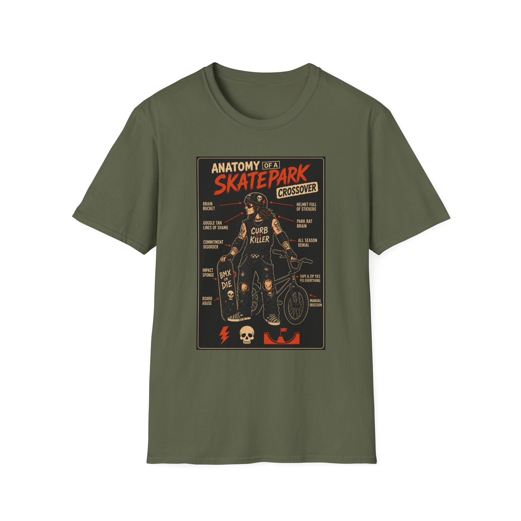 Anatomy of a Skatepark Crossover T-Shirt