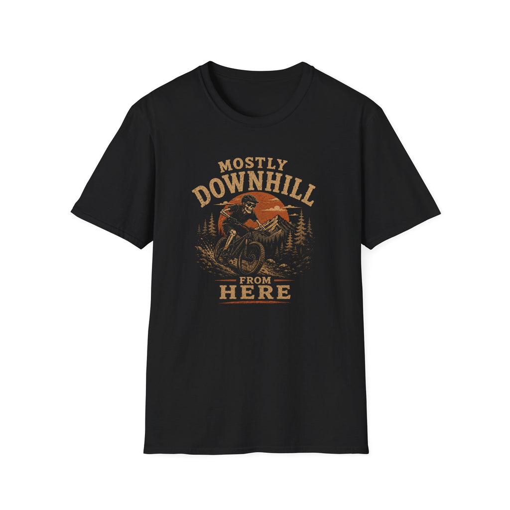 Mostly Downhill From Here – Vintage Skeleton MTB Graphic Tee