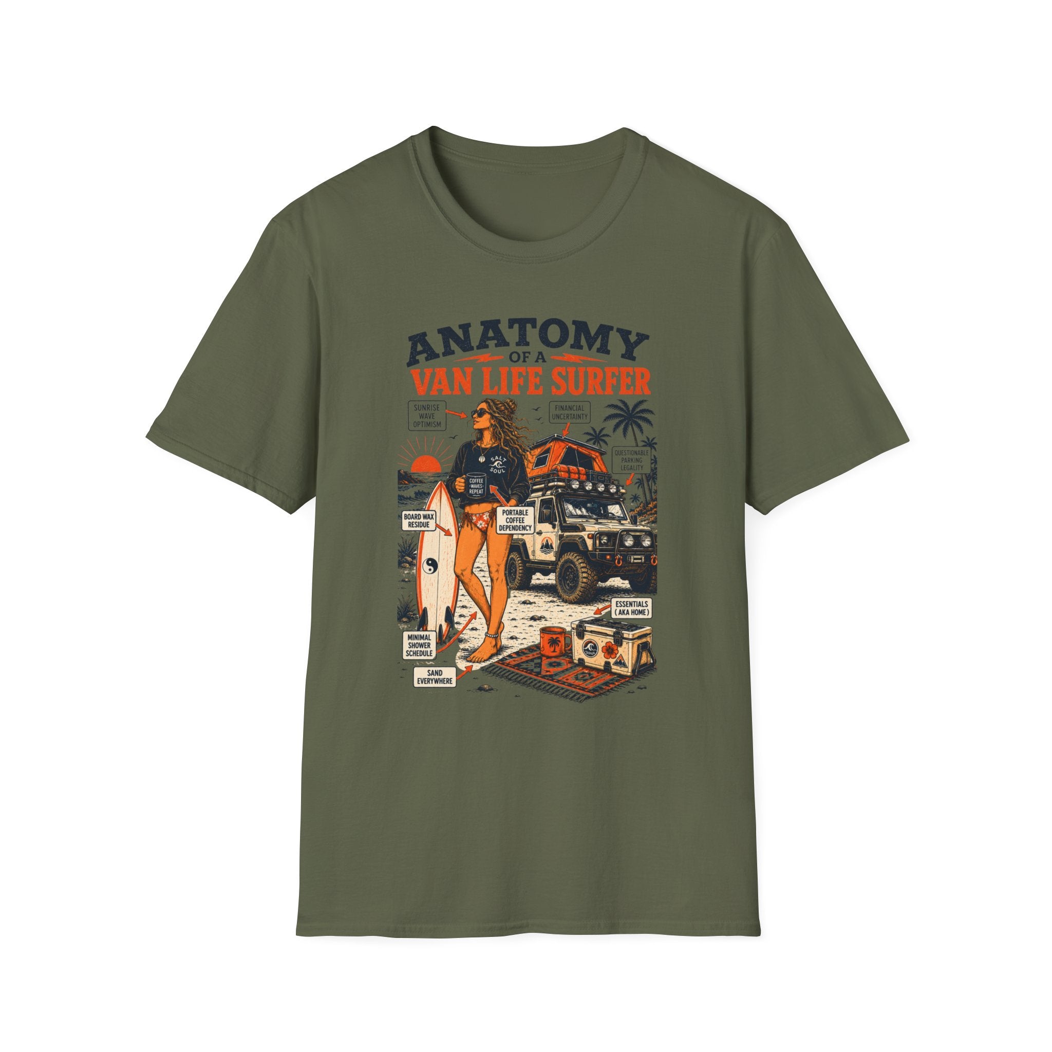Anatomy of a Female Van Life Surfer T-Shirt