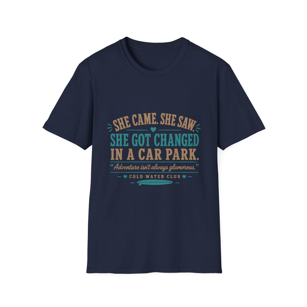 She came, she saw, she got changed in a car park, cold water surf T-Shirt
