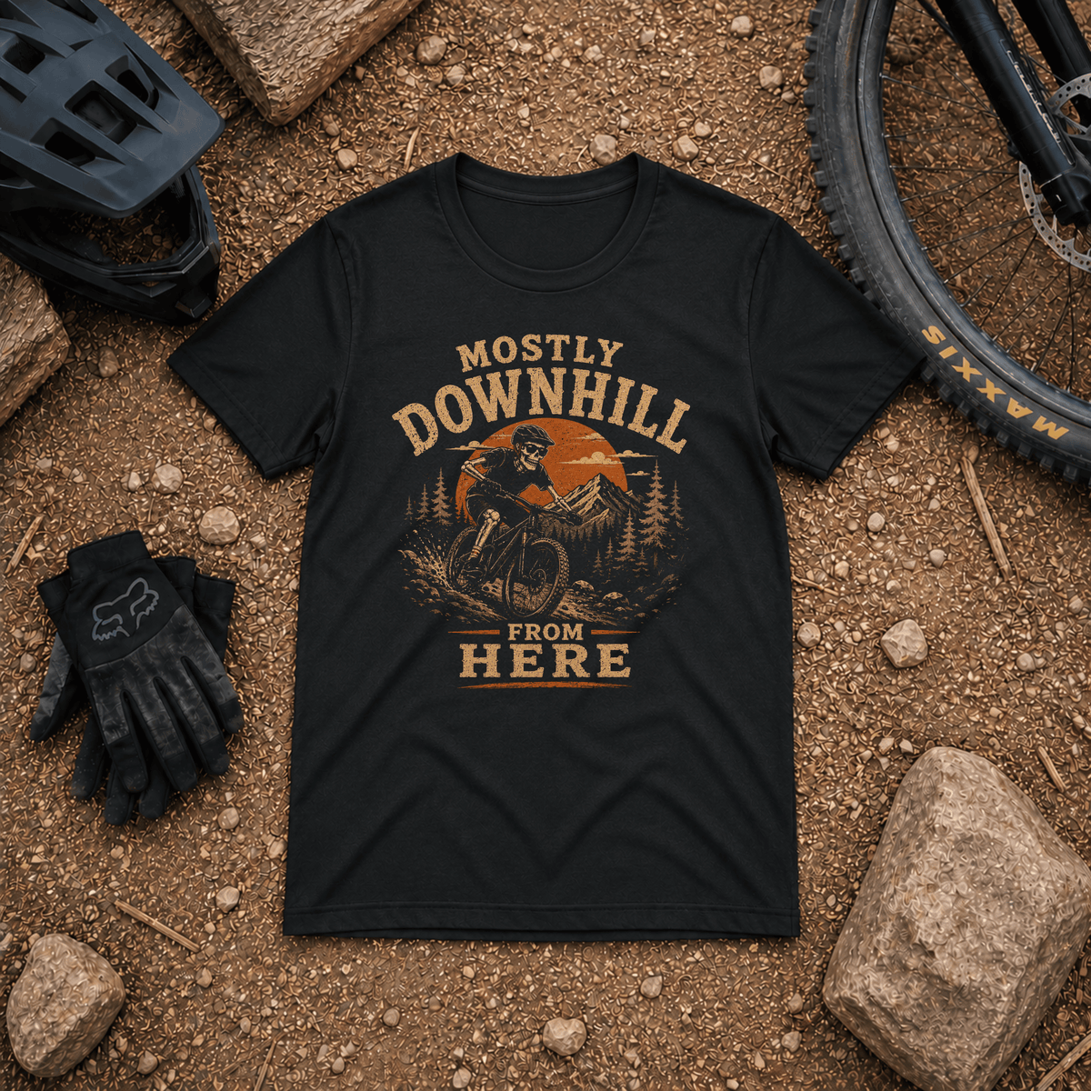 Mostly Downhill From Here – Vintage Skeleton MTB Graphic Tee