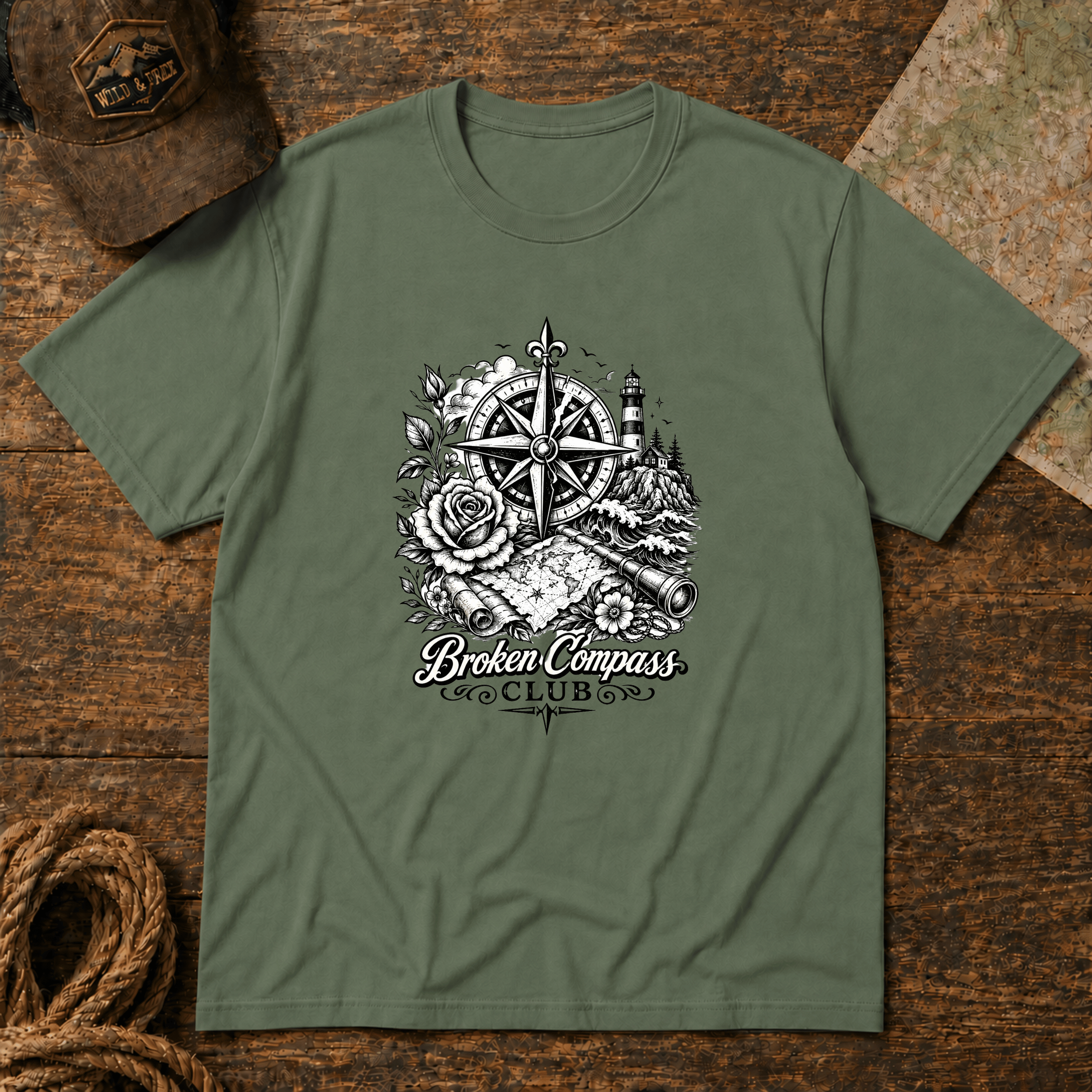 Broken Compass Club Ocean Tattoo T-Shirt