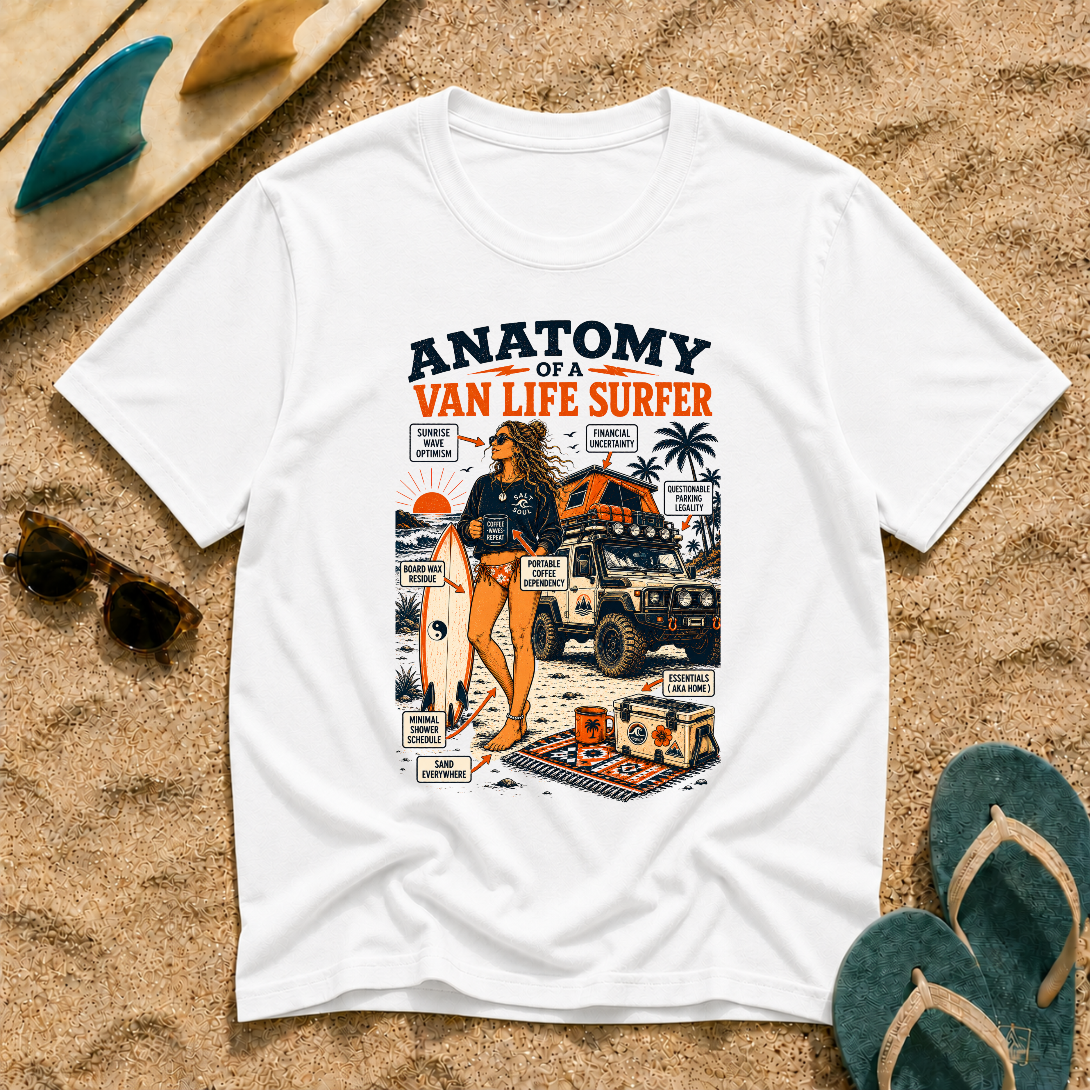 Anatomy of a Female Van Life Surfer T-Shirt