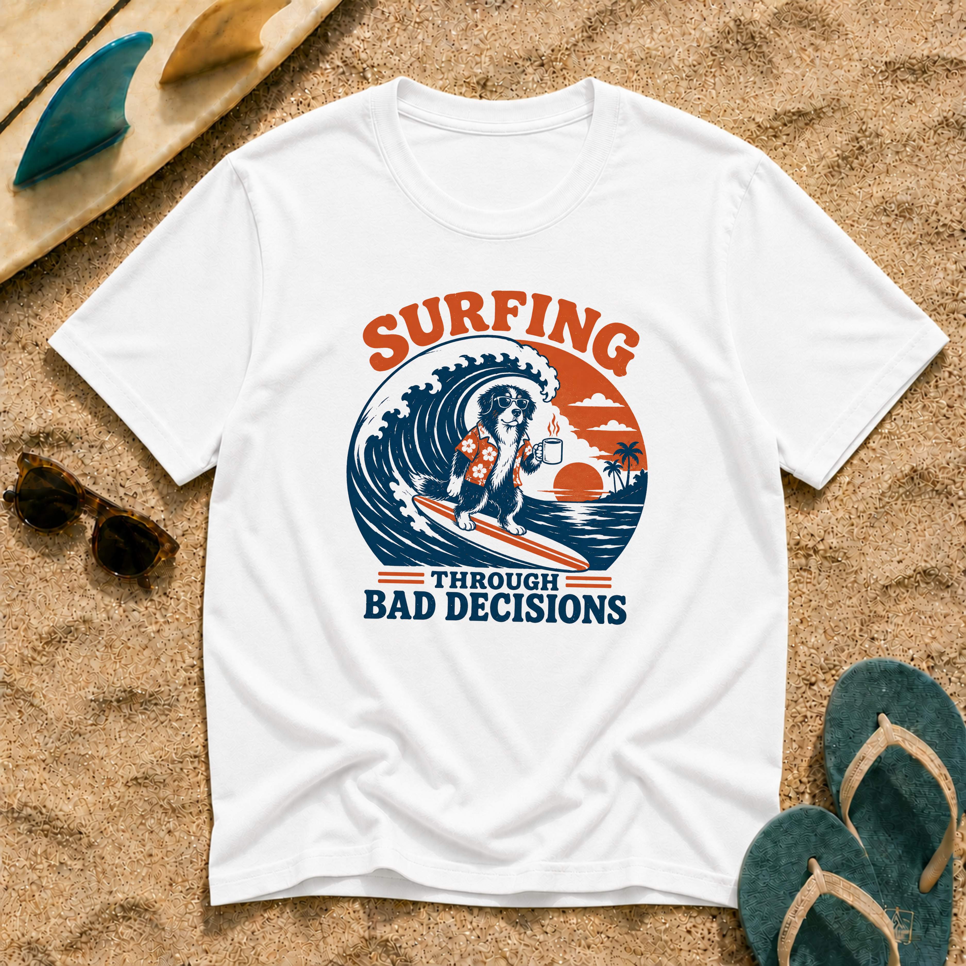 Surfing through bad decisions dog T-shirt